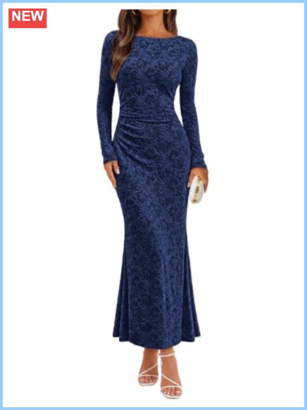 Women's Long Sleeve Floral Maxi Dress Bodycon Lace Wedding Guest Formal
